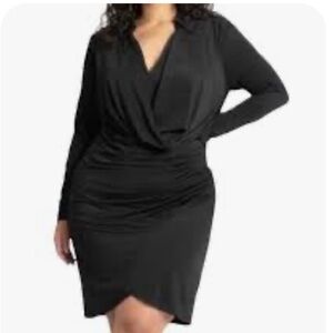 Eliqui Black Long Sleeve Draped Dress midi size 20